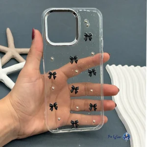 قاب موبایل IPHONE 15 PROMAX رزینی اکلیلی مدل پاپیون مشکی