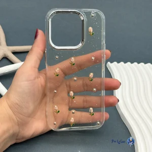 قاب موبایل IPHONE 15 PRO رزینی اکلیلی طلایی مدل گل رُز