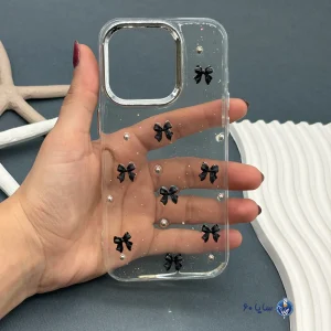 قاب موبایل IPHONE 15 PRO رزینی اکلیلی مدل پاپیون مشکی