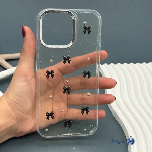 قاب موبایل IPHONE 16 PROMAX رزینی اکلیلی طلایی مدل  پاپیون مشکی