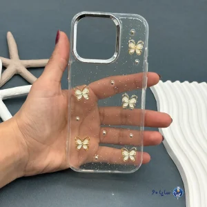 قاب موبایل IPHONE 16 PRO رزینی اکلیلی طلایی مدل پروانه