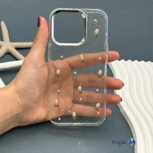 قاب موبایل IPHONE 16 PRO رزینی اکلیلی طلایی مدل گل رُز