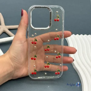 قاب موبایل IPHONE 16 PRO رزینی اکلیلی طلایی مدل آلبالو