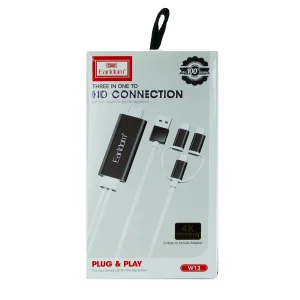 کابل تبدیل USB/USB-C/لایتنینگ به HDMI ارلدام  طول 1.8 مترمدل w13